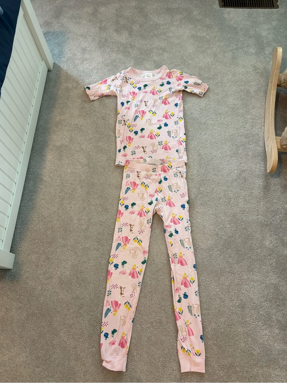 Hanna Andersson Pink Princess & Floral Print Two-Piece Pajama Set